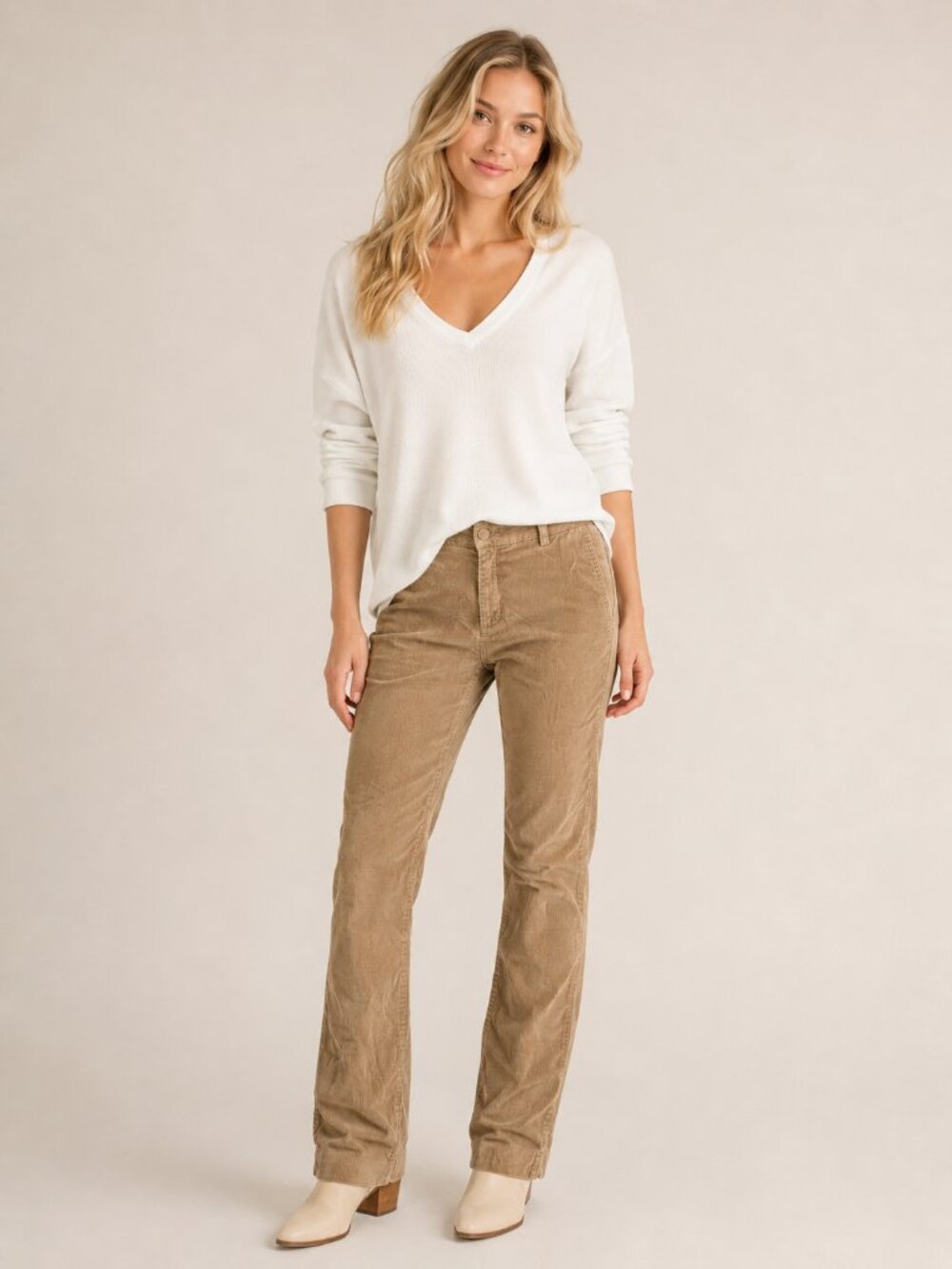 2/$30 Lands' End Straight Leg Corduroy Pant Khaki Brown 8 Tall #A4251